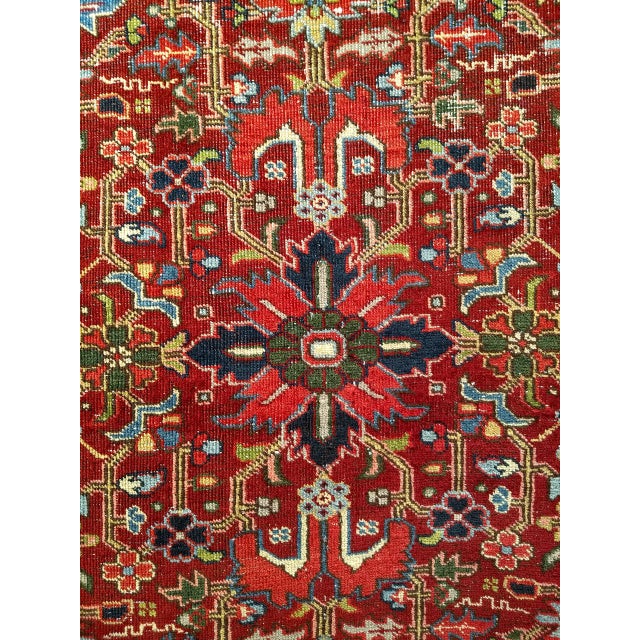 Vintage Persian Heriz Serapi Rug, Hand-Knotted Wool, All-Over Geometric Pattern, Red & Navy, 7x10 For Sale - Image 11 of 14