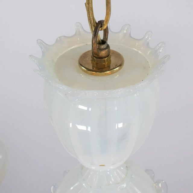 Glass Mid-Century Opaline Filigrana Murano Chandelier For Sale - Image 7 of 18