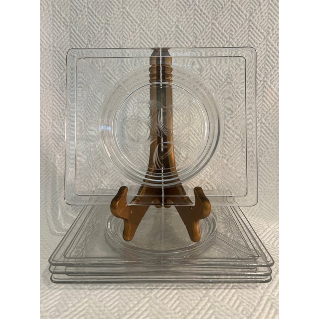 Transparent Vintage 1934 Heisey “New Era” Art Deco Etched Glass Plates - Set of 4 For Sale - Image 8 of 9
