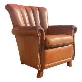 Chesterfield Chair in Brown Leather For Sale