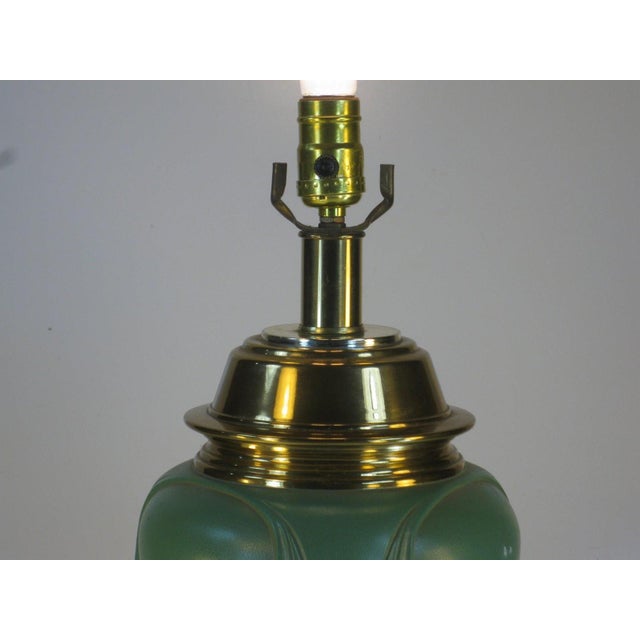 Mid 20th Century Table Lamp Hollywood Regency / Classical, Lighting Electric, Green & Brass Finish Metal For Sale - Image 4 of 11