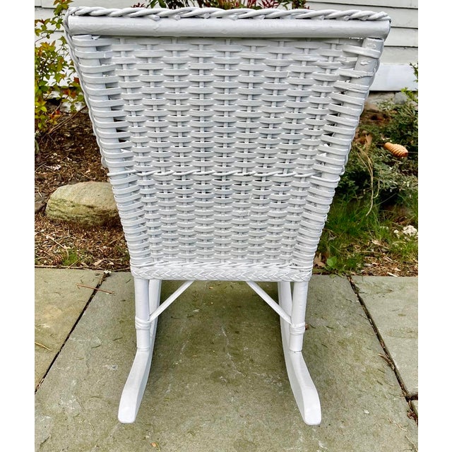 Nantucket White Wicker Children's Rocking Chair With Nautical Cushion