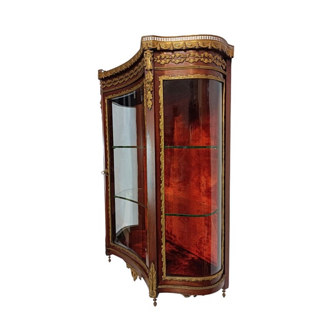Antique Neo-Classical Louis XVI French Hanging Small Display Cabinet in Mahogany and Bronze, 1910s For Sale - Image 3 of 15