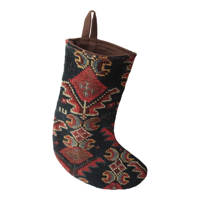 Handmade Holiday Stocking From Antique Qashqai Rug For Sale