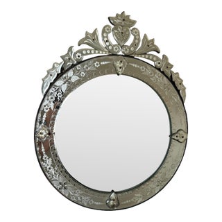 19th Century Venetian Etched Glass Mirror With Heart Crest For Sale
