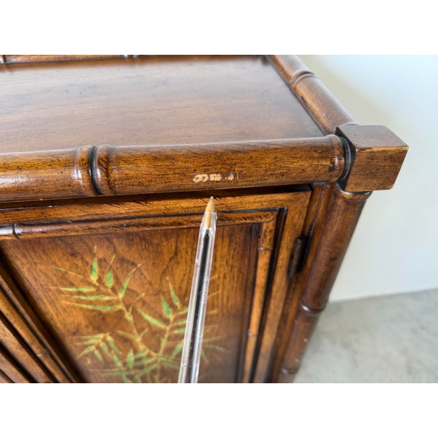 Brandt Embassy Collection Faux Bamboo Console Cabinet With Hand-Painted Bamboo Motifs For Sale In Miami - Image 6 of 12