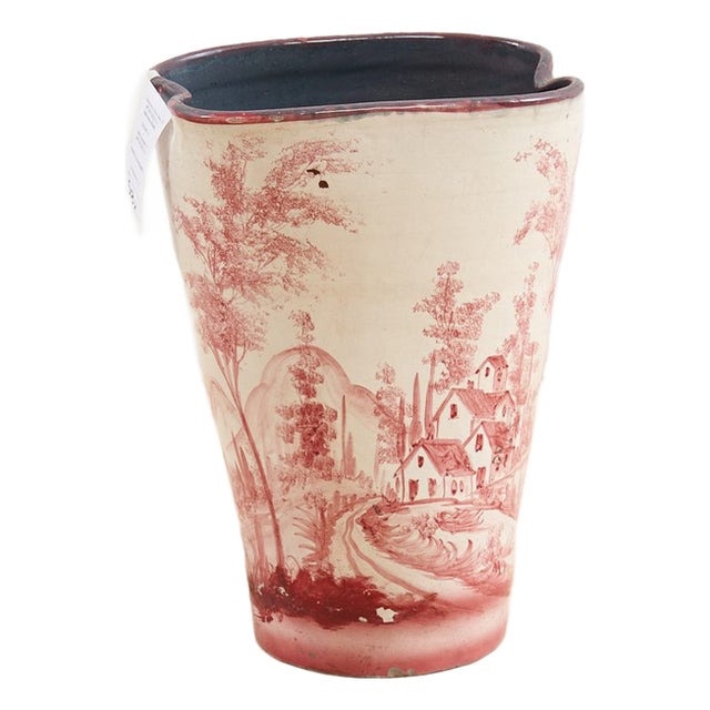 Umbrella Stand in Hand-Painted Glazed Terracotta For Sale