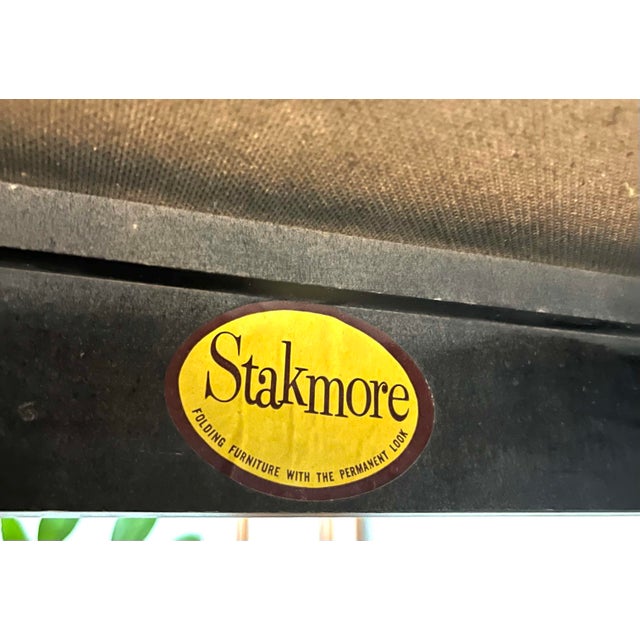 Wood 1950s Vintage Stakmore Folding Game Table Set. Cane-Back Seating & Jet-Black Gloss Vinyl - Set of 3 For Sale - Image 7 of 12