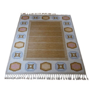 Vintage Swedish Flat Weave Rug Torvalla Rug by Ingegerd Silow For Sale
