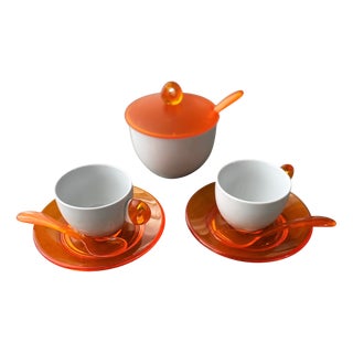 Feeling Espresso Set in Porcelain and Acrylic Plastic from Guzzini, 1980s, Set of 8 For Sale