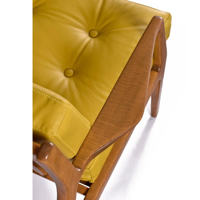 Wood Yellow Leather Lawrence Peabody for Selig Danish Modern Danish Lounge Chairs For Sale - Image 7 of 17