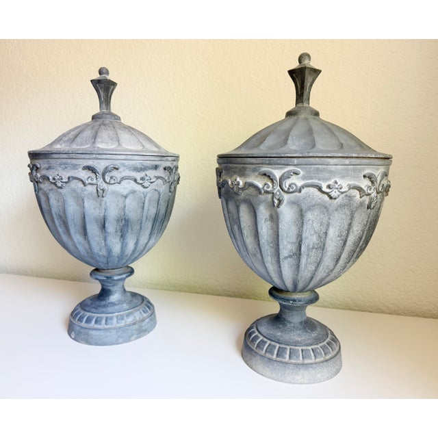 Neoclassic Adams Style English Garden Urns, a Pair, Late 19th Century For Sale - Image 13 of 15