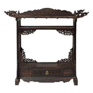 Oriental Rosewood Delicate Dragon Floral Motif Display Rack For Sale