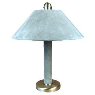 Large Sea Grass Green Leather Suede and Brass Table Lamp, 1970s For Sale