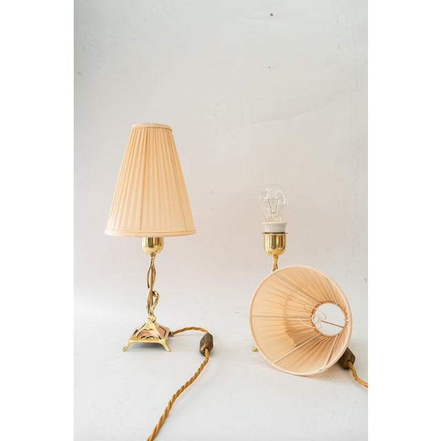 Jugendstil Brass Table Lamps with Fabric Shades, Vienna, Austria, 1908, Set of 2 For Sale - Image 13 of 18