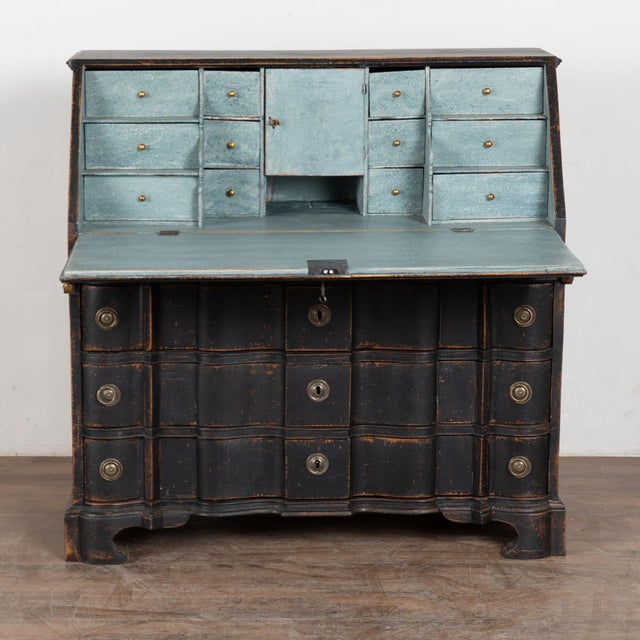 Late 18th Century Late 18th Century Danish Black Painted Oak Rococo Secretary Bureau For Sale - Image 5 of 10