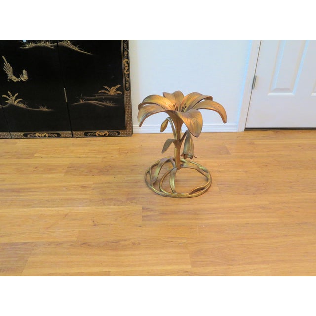 1950s Rare Vintage Arthur Court Verdigris Gilt and Glass Lily Flower Side Table/Single For Sale - Image 5 of 7