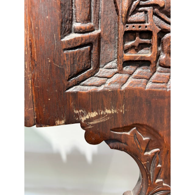 Antique German Black Forest Carved Tiger Oak Drunken Monk Tavern Bench For Sale - Image 16 of 16