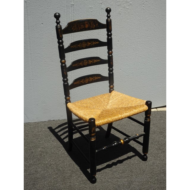 Chair Vintage L. Hitchcock French Country Black Ladder Back Rush Chair Stenciled For Sale In Los Angeles - Image 6 of 17