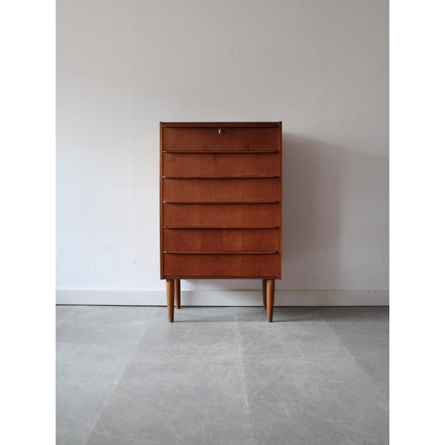 Vintage Danish Chest of Drawers in Teak, 1960s, in Worn conditions. Designed 1960 to 1969