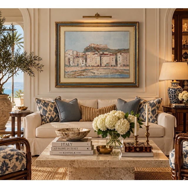 Beautiful original 1968 oil painting on plywood by Italian artist Franco Scuderi, depicting a charming Mediterranean...