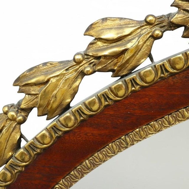 Oversized Antique French Carved Gilt Wood & Mahogany Oval Wall Mirror For Sale - Image 4 of 7