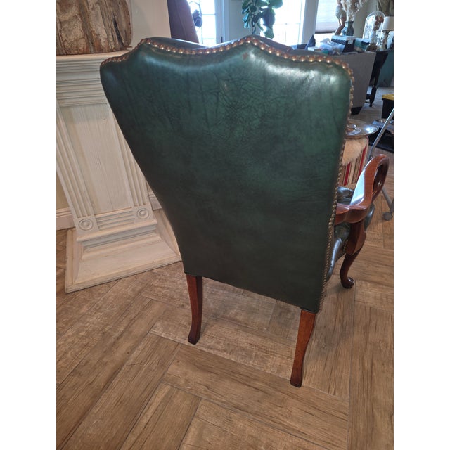 Vintage Fully Tufted Green Leather Gooseneck Chair For Sale In San Antonio - Image 6 of 9