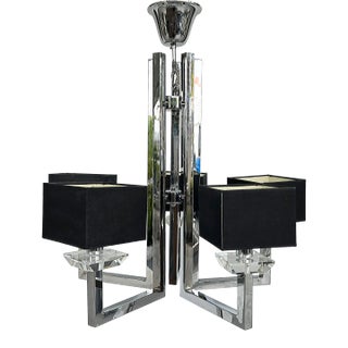 Mid-Century Modern Chrome and Lucite 5 Arm Chandelier With Square Shades For Sale