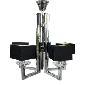 Mid-Century Modern Chrome and Lucite 5 Arm Chandelier With Square Shades