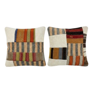 Anatolian Oushak Kilim Pillow Cover 19'' X 20'' - Set of Two For Sale