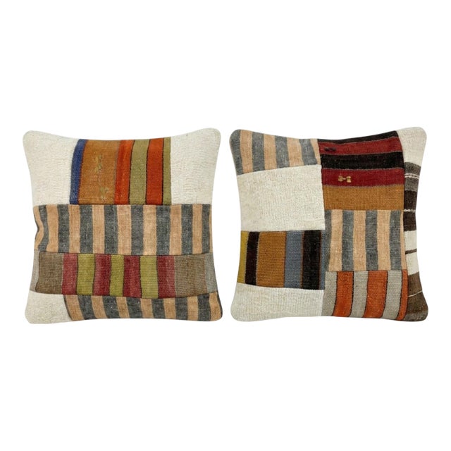 Anatolian Oushak Kilim Pillow Cover 19'' X 20'' - Set of Two For Sale