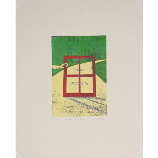 "Window In The Park" - Lithograph on Paper "Window in Park" lithograph by Megumi Kido from College of San Mateo class...