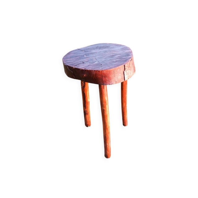 Brown Brutalist Tripod Stool, 1950s For Sale - Image 8 of 8