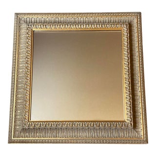 1980s Gold Square Accent Mirror With Wide Carved Frame For Sale