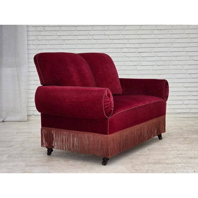 Danish 2-Seater Drop Arm and Back Sofa in Cherry-Red Velour, 1950s For Sale - Image 13 of 18