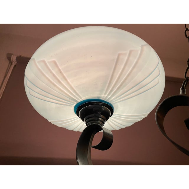 Art Deco Chandelier with Two Opaline Blue Glass Shades, 1940s For Sale - Image 11 of 14