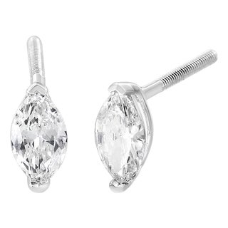 14K White Gold 1/2 Cttw 2 Prong Set Marquise Solitaire Lab Grown Diamond Stud Earrings (F-G Color, VS2-SI1 Clarity) For Sale