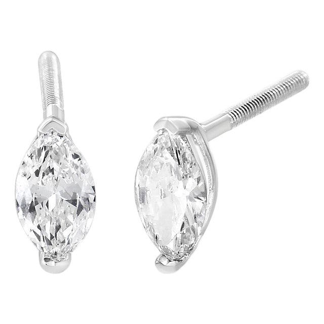 14K White Gold 1/2 Cttw 2 Prong Set Marquise Solitaire Lab Grown Diamond Stud Earrings (F-G Color, VS2-SI1 Clarity) For Sale