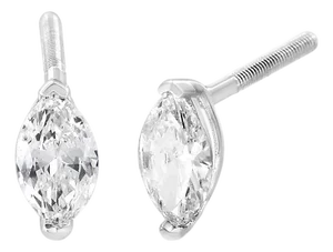 14K White Gold 1/2 Cttw 2 Prong Set Marquise Solitaire Lab Grown Diamond Stud Earrings (F-G Color, VS2-SI1 Clarity)