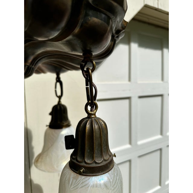 Lundberg Studios Vintage Sheffield Flushmount Fixture With Lundberg Art Glass Shades For Sale - Image 4 of 7