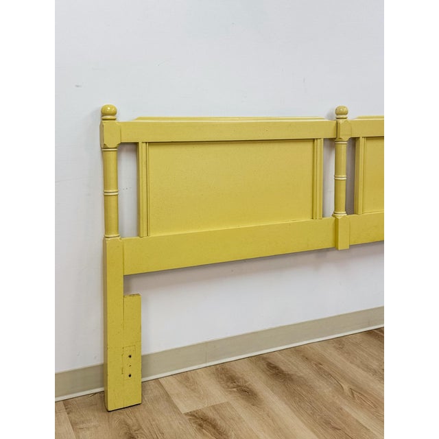Yellow Vintage Cottagecore Painted Yellow King Headboard Eclectic Hollywood Regency For Sale - Image 8 of 13