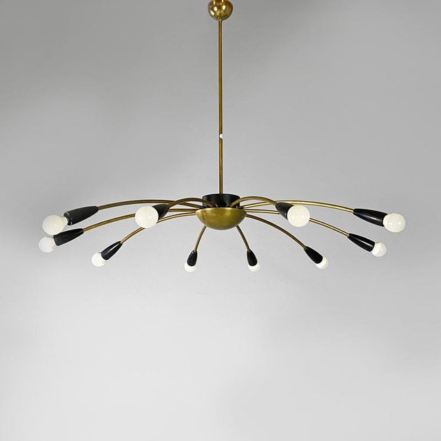 Mid-Century Italian Modern Ten Lights Brass Sputnik Chandelier, 1950s For Sale - Image 14 of 17