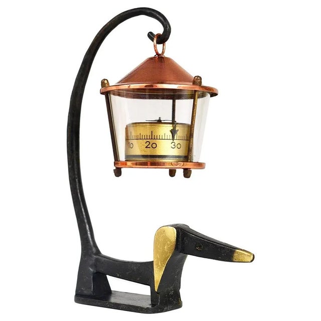 Brass Wiener Dog Figurine with Thermometer by Walter Bosse for Baller Austria, 1950s For Sale - Image 10 of 10