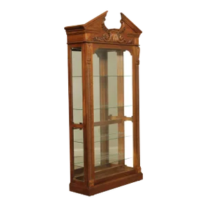 Pulaski Furniture Greek Revival Style Carved Oak Illuminated Display Cabinet