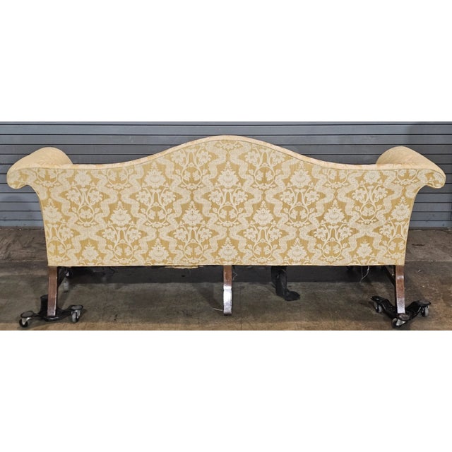 Mid 20th Century Kittinger Williamsburg Mahogany Chippendale Sofa Yellow Silk Schumacher Fabric For Sale - Image 9 of 12