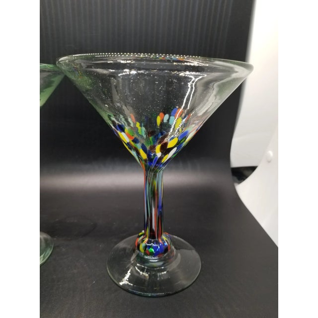 Mexican Vintage Mexican Hand Blown Multi Colored Confetti Martini/Margarita Glasses (Set of 2) For Sale - Image 3 of 5