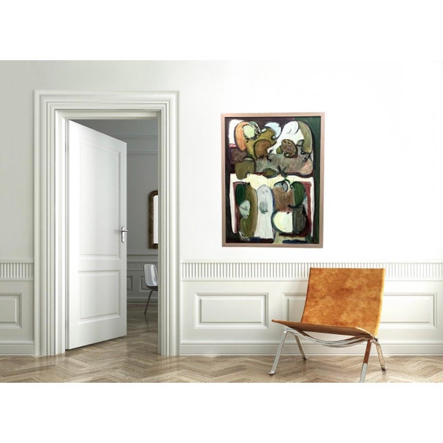 Forest Green Abstract Painting in “Forest Greens” by Artist Marjorie Schlossman, Framed, 51” X 38” For Sale - Image 8 of 11