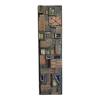 Mid Century Paul Evans Style Plaque. Ceramic and Glass For Sale