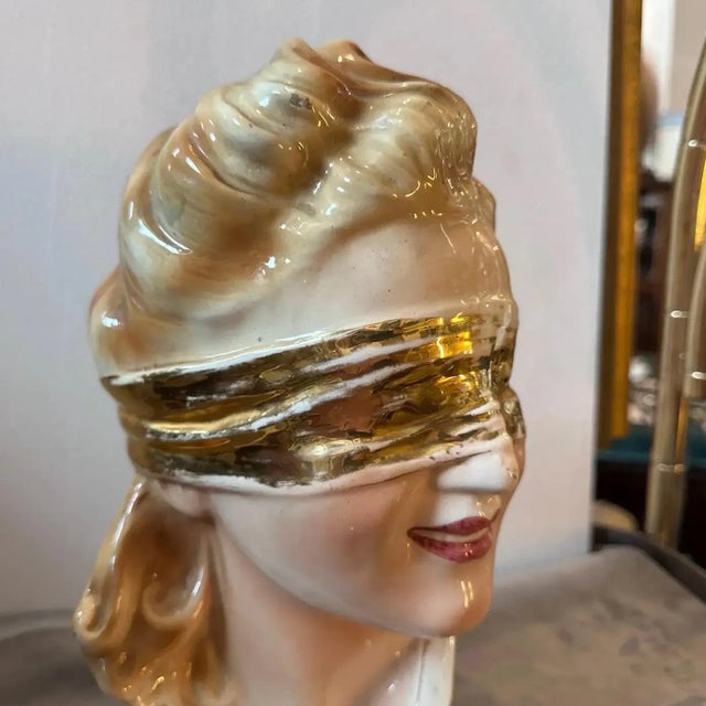1950s Mid-Century Modern Policrome Ceramic Bust of the Blindfolded Goddess For Sale - Image 10 of 10