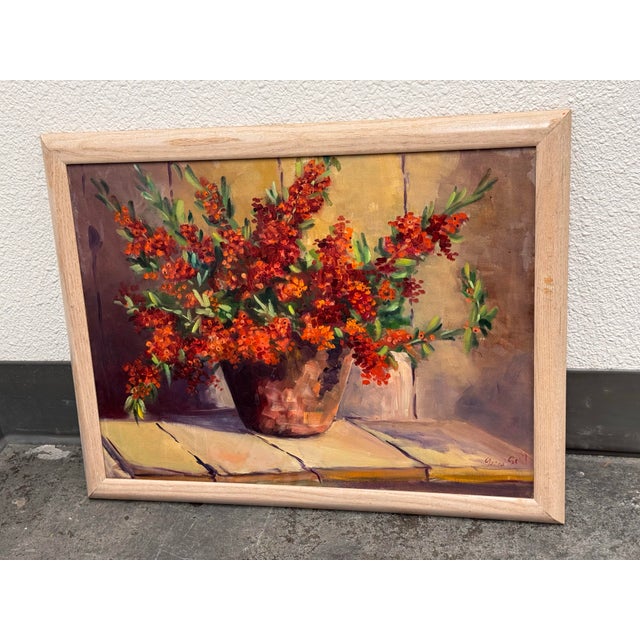Floral Still Life Oil on Canvas Painting, Vintage For Sale - Image 9 of 12